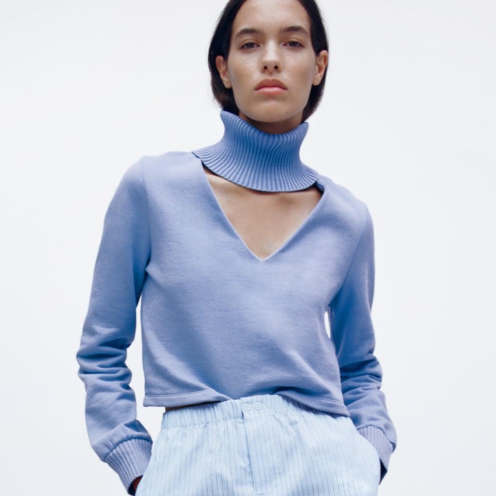 NWT ZARA Cut Out Sweatshirt Cornflower Blue M